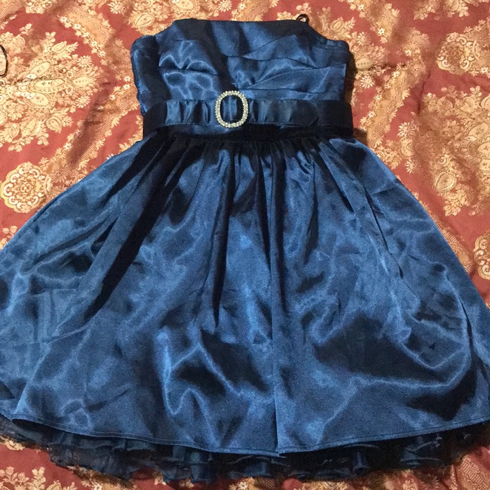 Navy blue short silk dress
